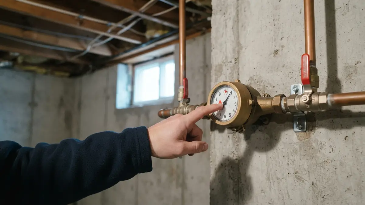 A hand pointing at the red low-flow indicator on the dial of a residential water meter - Leak Detection in Lake in the Hills